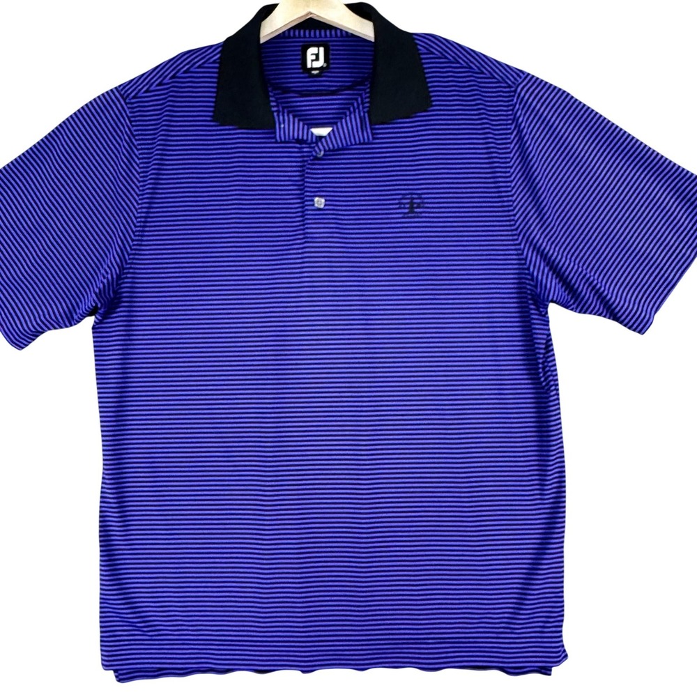 FootJoy Polo Shirt Mens Large‎ Purple Black Stripe Golf Performance Stretch Logo